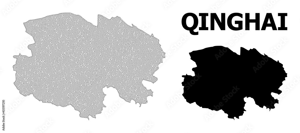 Polygonal mesh map of Qinghai Province in high resolution. Mesh lines, triangles and points form map of Qinghai Province.