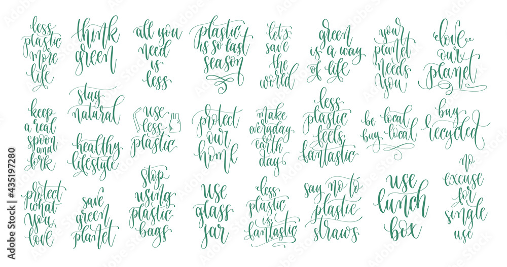 set of 25 go green quotes calligraphy designs
