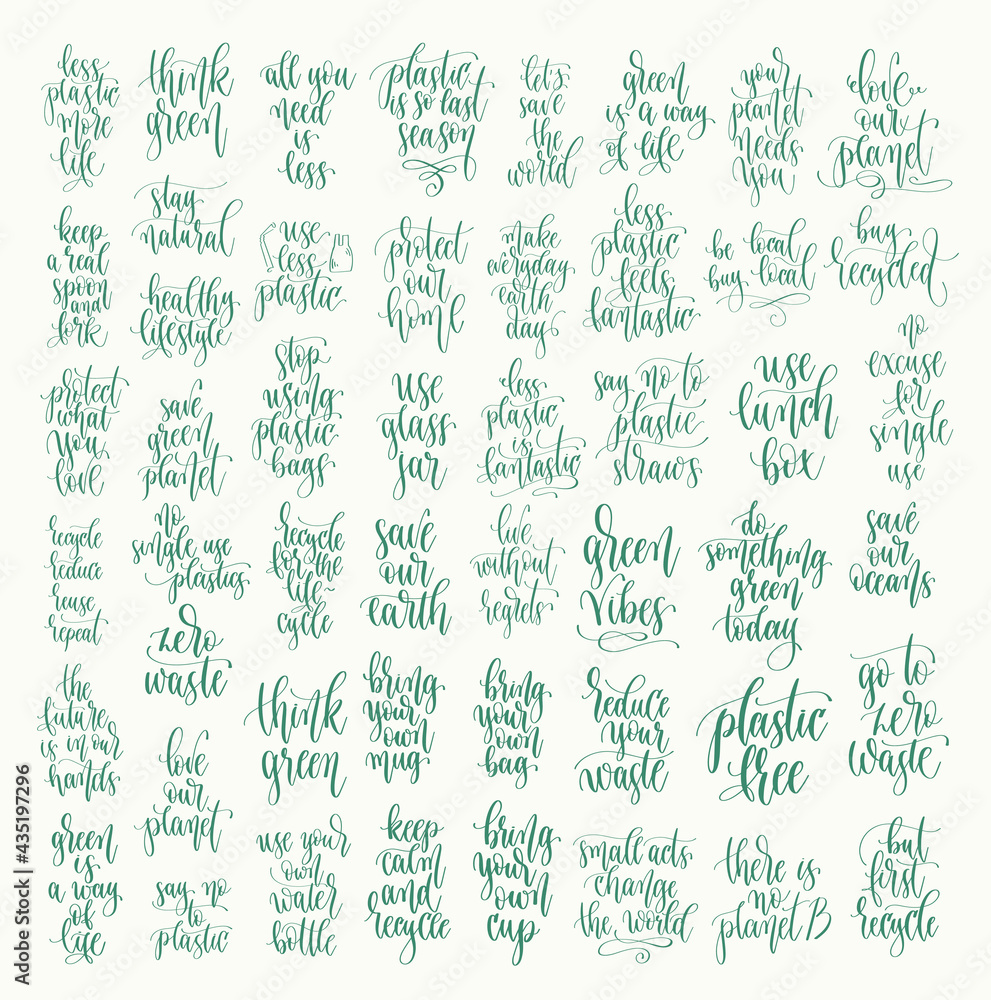 set of 50 go green quotes calligraphy designs vector illustration