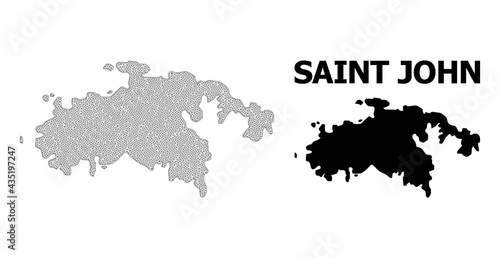 Polygonal mesh map of Saint John Island in high resolution. Mesh lines  triangles and points form map of Saint John Island.