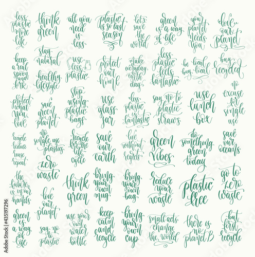 set of 50 go green quotes calligraphy designs vector illustration