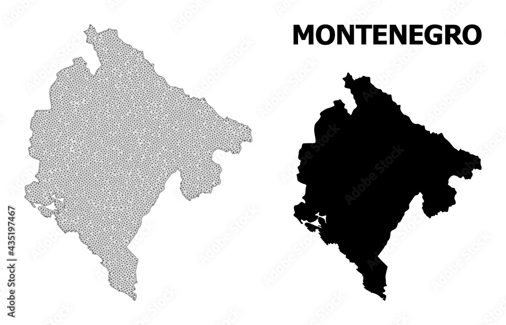 Polygonal mesh map of Montenegro in high resolution. Mesh lines, triangles and dots form map of Montenegro.