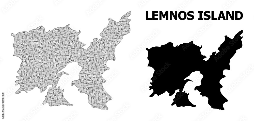 Polygonal mesh map of Lemnos Island in high detail resolution. Mesh lines, triangles and dots form map of Lemnos Island.