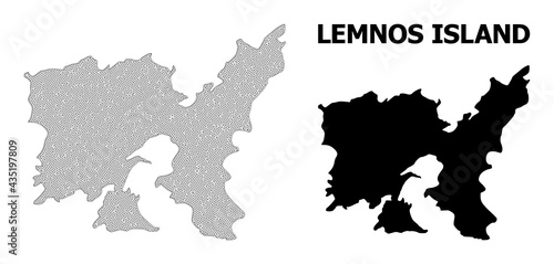 Polygonal mesh map of Lemnos Island in high detail resolution. Mesh lines  triangles and dots form map of Lemnos Island.