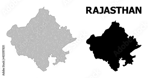 Polygonal mesh map of Rajasthan State in high resolution. Mesh lines, triangles and dots form map of Rajasthan State.
