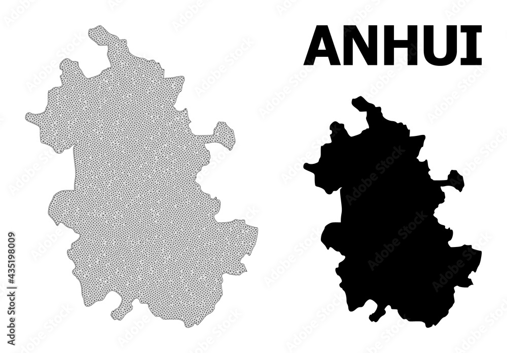 Polygonal mesh map of Anhui Province in high detail resolution. Mesh lines, triangles and dots form map of Anhui Province.