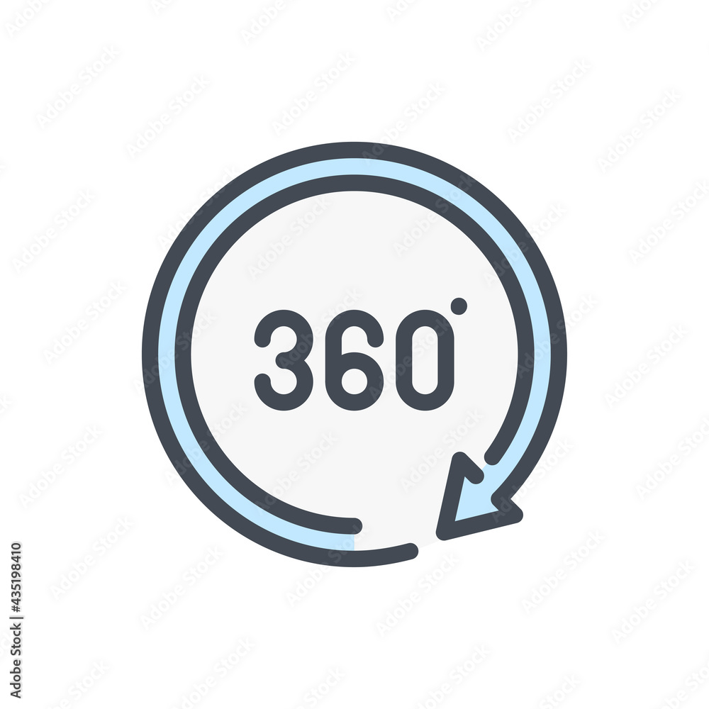360 degree view color line icon. Angle 360 degree vector outline colorful sign. 360 degree view color line icon. Angle 360 degree vector outline colorful sign.