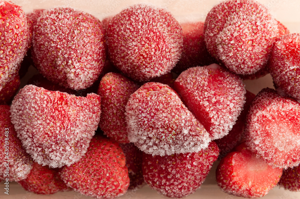 Frozen strawberries, close up image, from above Frozen strawberries, close up image, from above
