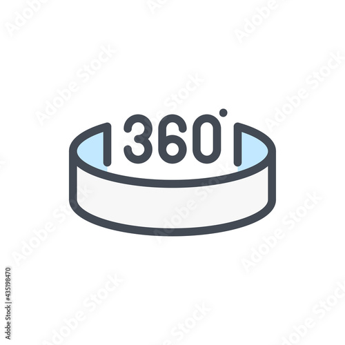 360 degree view color line icon. Angle 360 degree vector outline colorful sign.
