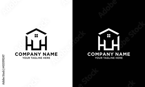 Initial letter HUH home logo design vector template on a black and white background. 