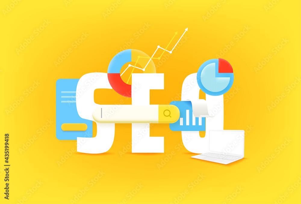 SEO optimization concept. Vector illustration with 3d style elements