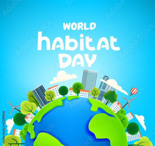World habitat day. Cartoon style 3d illustration. Plasticine effect © tovovan