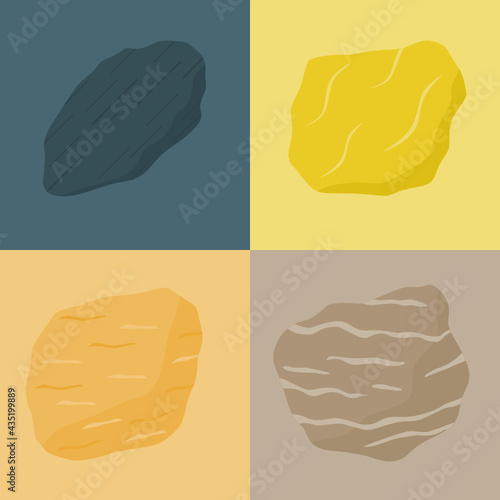 Metamorphic rock illustration set. Slate Phyllite Schist and Gneiss.