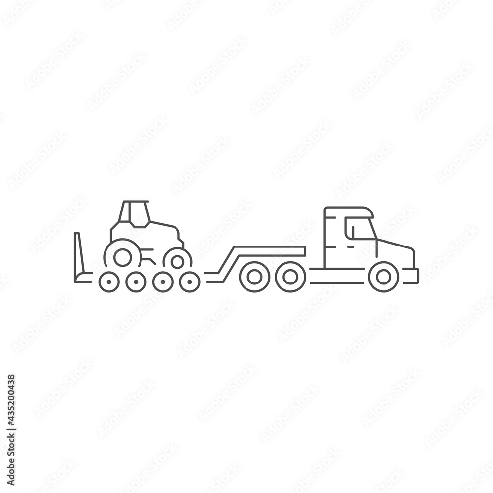 Lowboy trailer truck line icon