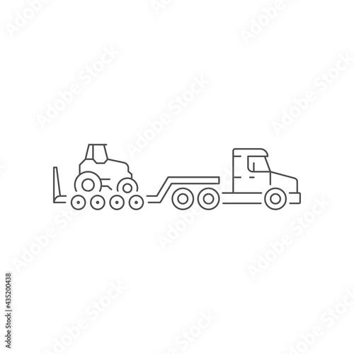 Lowboy trailer truck line icon