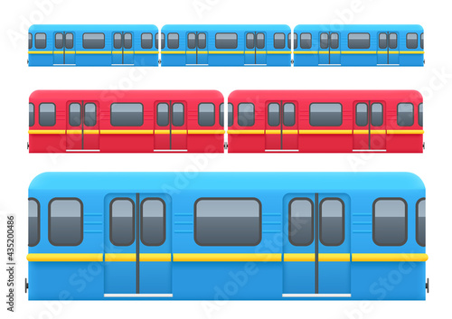 Underground train wagons set isolated on white background