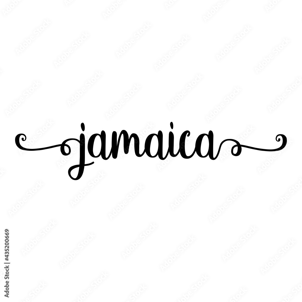 Banner con texto manuscrito jamaica escrito a mano con florituras en color negro Banner con texto manuscrito jamaica escrito a mano con florituras en color negro