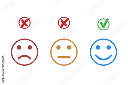 Choosing a happy smile on your face, good feedback rating and positive customer feedback, experience, satisfaction survey, mental health assessment, World Mental Health Day concept