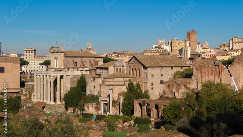 Ruins of the Roman Forum. View the ruins of the ancient city against the backdrop of the Troyan market © Pavel
