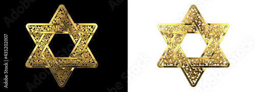 golden ornamental tracery david star isolated - object 3D rendering
