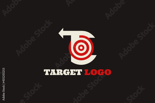 Flat vector logo element with a target board illustration and arrows forming the initials 'T'. Usable for general business logos.