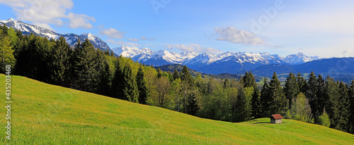 Allgäu - Frühling - Panorama - Berge - Blumen - Stadel