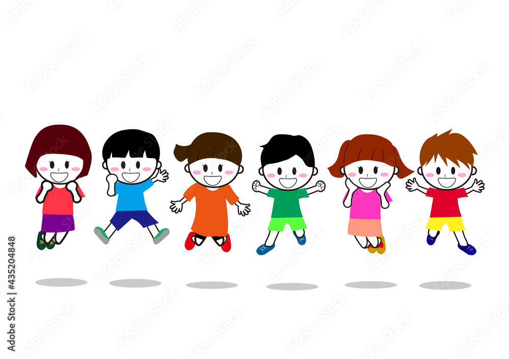 子供6人が一緒に笑顔でジャンプしているイラスト Stock Vector Adobe Stock 子供6人が一緒に笑顔でジャンプしているイラスト Stock Vector Adobe Stock