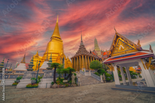 Wat Phra Kaew Temple of the Emerald Buddha and the home of the Thai King. Wat Phra Kaew is one of Bangkok's most famous tourist sites and it was built in 1782 at Bangkok, Thailand. © nukul2533