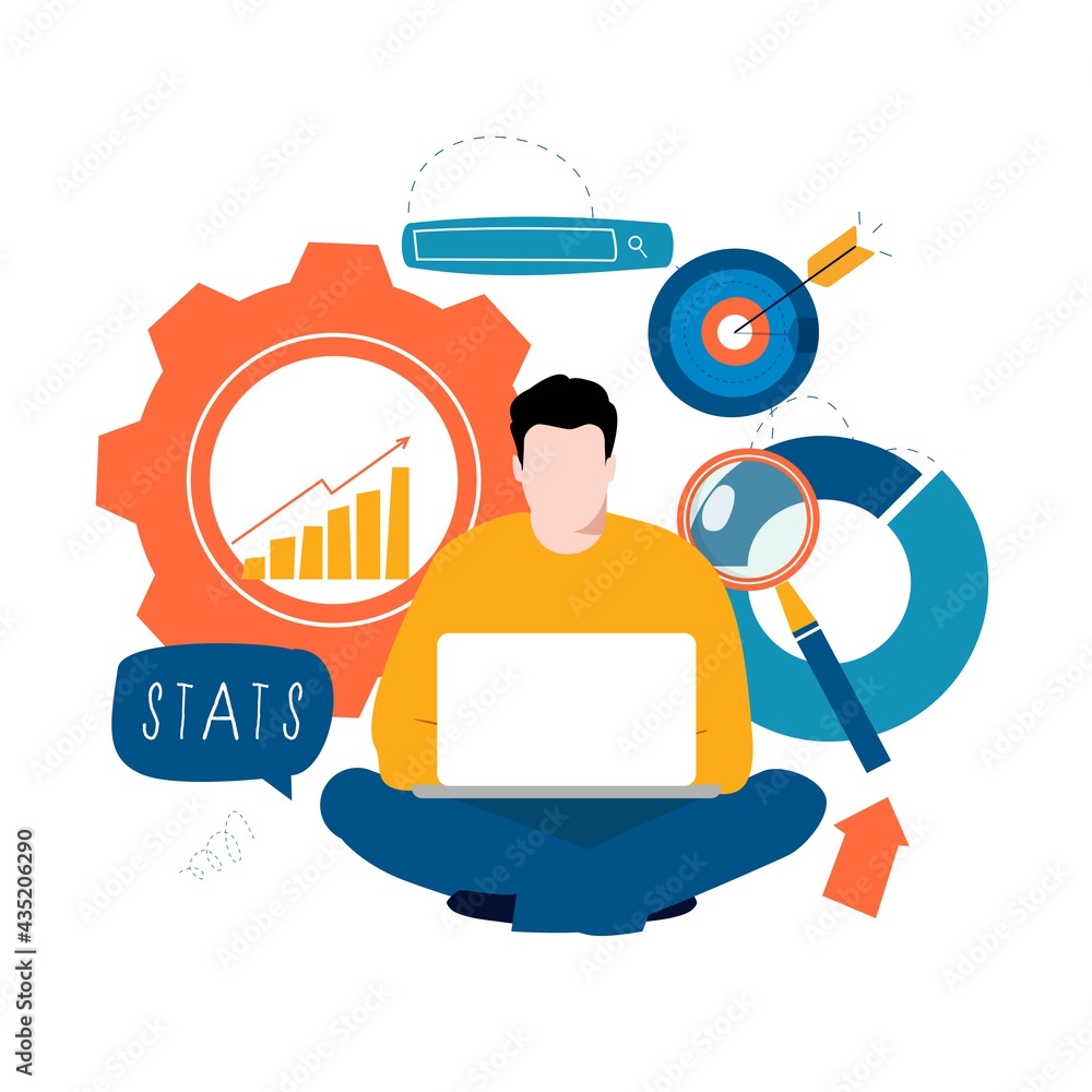 Business statistical data analysis, SEO, project management, market research flat vector illustration design for mobile and web graphics. Financial auditing report concept Business statistical data analysis, SEO, project management, market research flat vector illustration design for mobile and web graphics. Financial auditing report concept