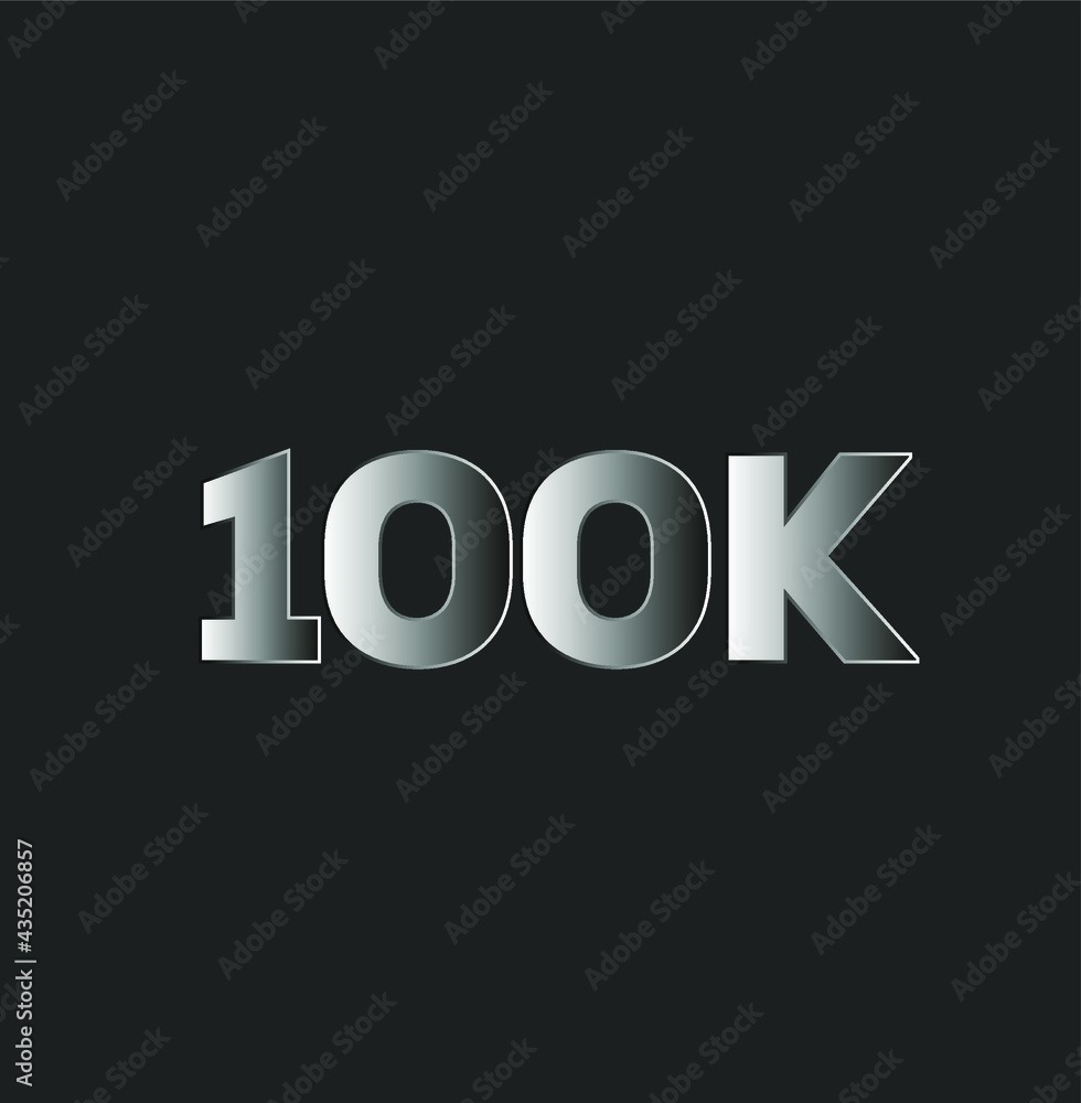 100k typography in silver gradient. thank you 100k followers post for social media. 100k typography in silver gradient. thank you 100k followers post for social media.