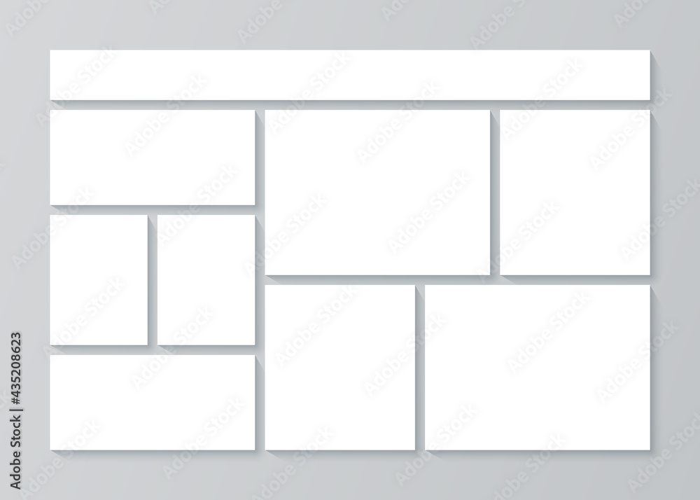 Mood board template. Photo collage grid. Vector. Mood board background. Picture grid. Mosaic frame banner. Photography album layout. Corporate branding presentation. Simple illustration Mood board template. Photo collage grid. Vector. Mood board background. Picture grid. Mosaic frame banner. Photography album layout. Corporate branding presentation. Simple illustration