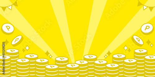 かわいいポイントコインの背景　黄色　横長（サイズ比率2:1）　Point coin background