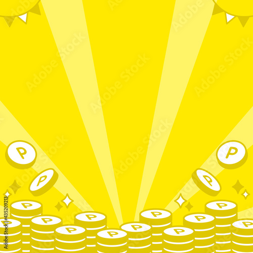 かわいいポイントコインの背景　黄色　正方形　Point coin background