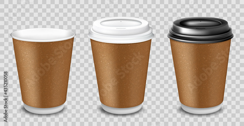 Wallpaper Mural Set of realistic blank mock up paper cups with plastic lid. Coffee to go, take out mug. Vector 3D illustration isolated and can be use for any backgrounds. Torontodigital.ca