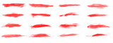 Abstract set of red smear brushes isolated on white background