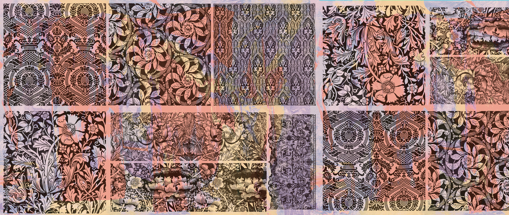 Vintage Traditional ornamental Tile Decor Urban Wall For Home Office Decoration, Wall Design on Brown Colored, wallpaper, linoleum, textile, web page background. - Illustration