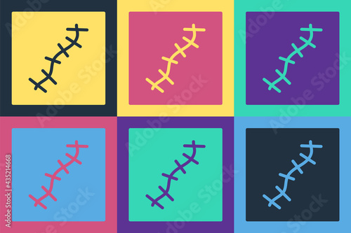 Pop art Scar with suture icon isolated on color background. Vector