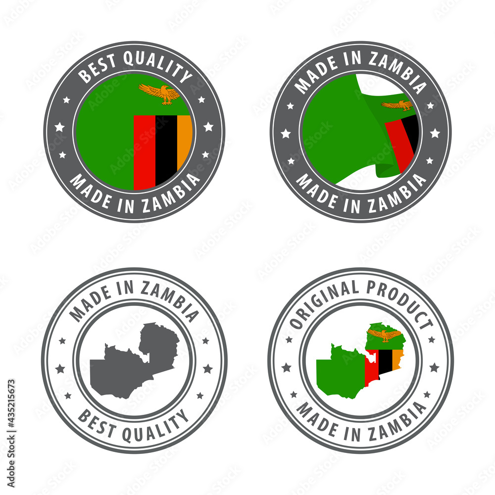 Made in Zambia - set of labels, stamps, badges, with the Zambia map and flag. Best quality. Original product. Made in Zambia - set of labels, stamps, badges, with the Zambia map and flag. Best quality. Original product.