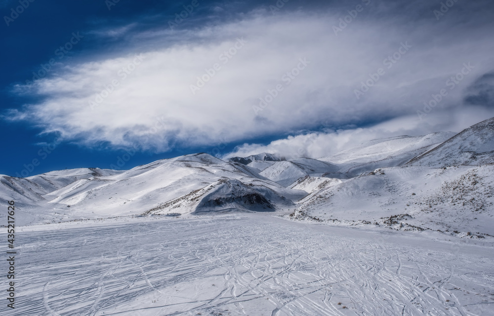 Winter view of Erciyes mountain covered with snow in february 2021
