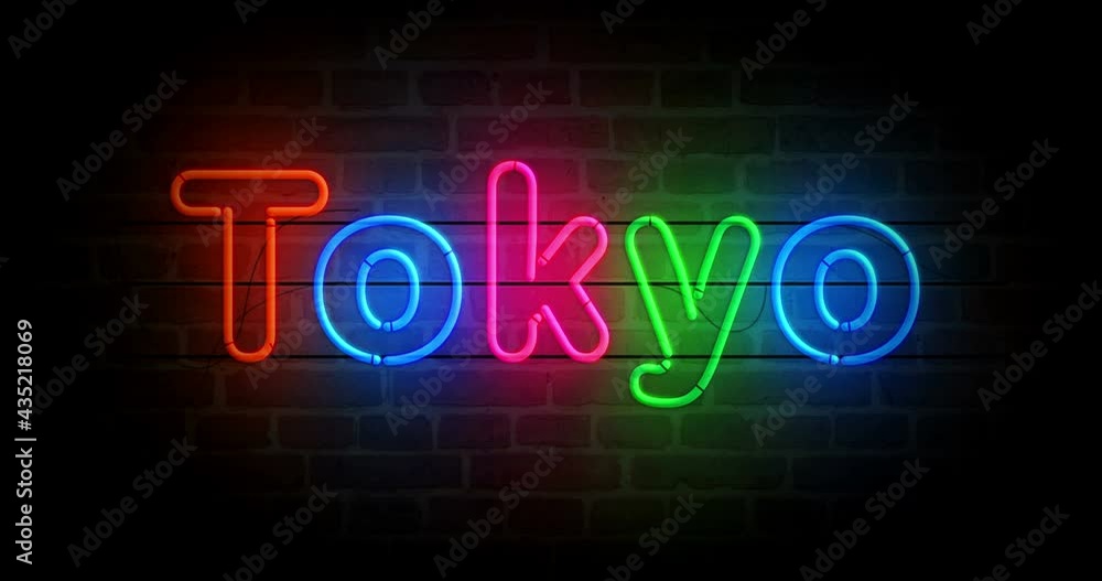 Tokyo neon symbol on brick wall. Light color bulbs with city club sign. Loopable and seamless abstract concept animation. Tokyo neon symbol on brick wall. Light color bulbs with city club sign. Loopable and seamless abstract concept animation.