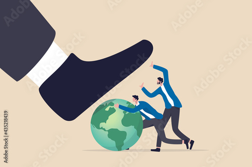 ESG, Environmental, social and corporate governance, protect the world or sustainability and responsibility concept, people corporate men together help protect the wold from bad guy destroying stomp.