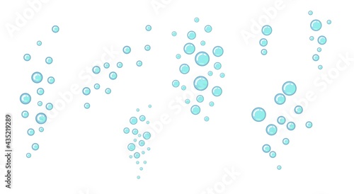 Set of air bubbles in water. Underwater world. Aquarium or pond. Summer water. Isolated on white background. Illustration in cartoon style. Flat design. Vector art