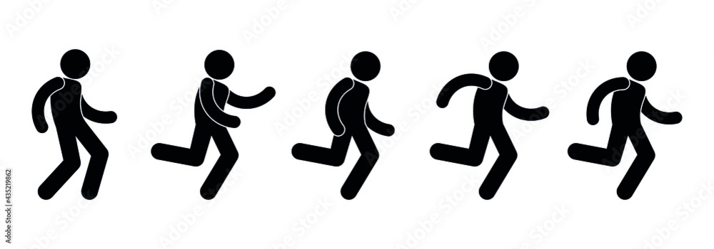 Naklejka premium stick figure man runs, athlete vector illustration, people isolated icons
