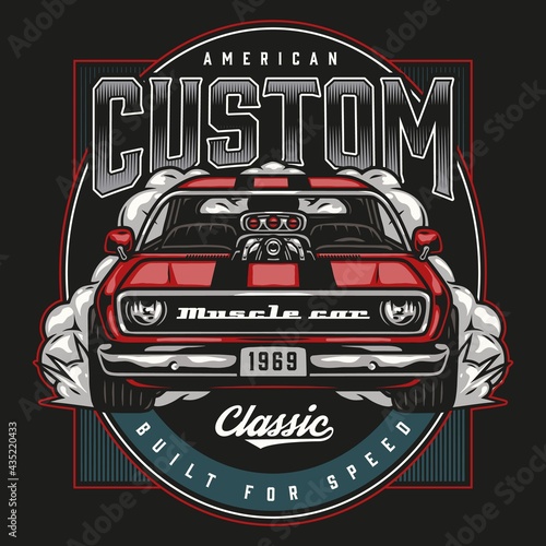 Custom car vintage colorful emblem