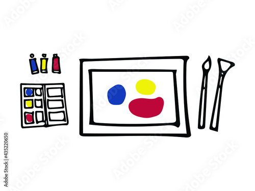 Doodle art of drawing equipment. Graphic elements for school concept.