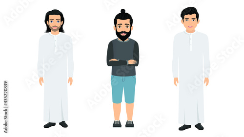 set of Vector illustration of mans in casual clothes under the white background. Cartoon realistic peoples illustration. Flat young man. Front view people
