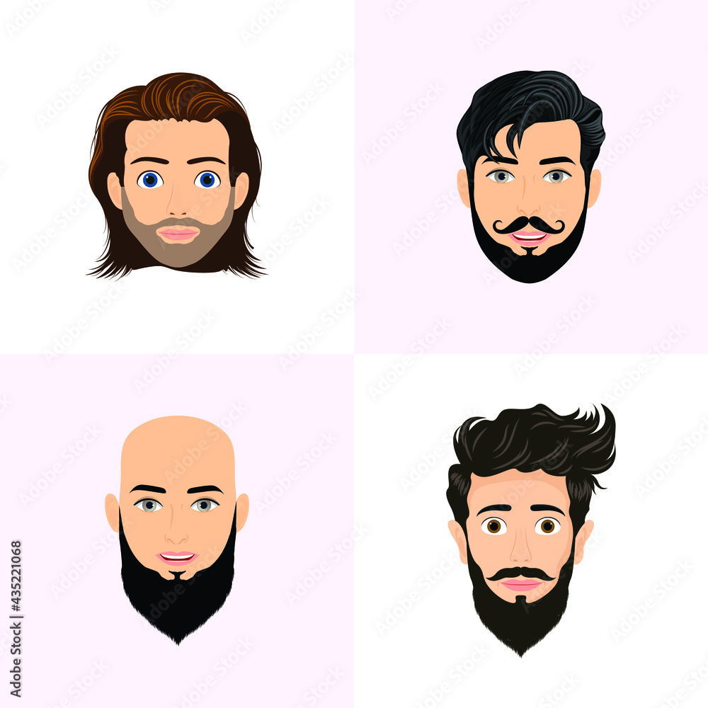 set of vector man face, man head avatar front side view, Man face - flat design - vector illustration set of vector man face, man head avatar front side view, Man face - flat design - vector illustration