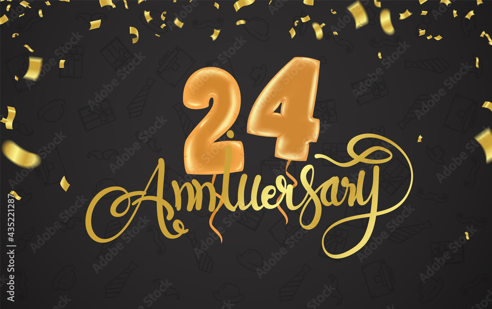 Fototapeta premium 24th Anniversary celebration. Golden numbers with sparkling confetti