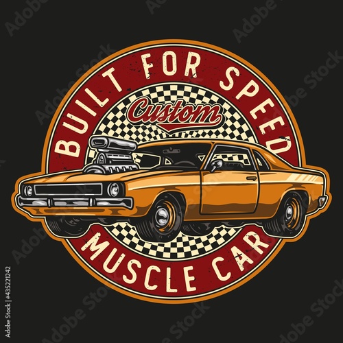American muscle car colorful round emblem