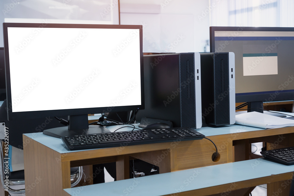 Computer training room for workshop at university, Technology Lab workplace modern classroom in Education Center Computer training room for workshop at university, Technology Lab workplace modern classroom in Education Center
